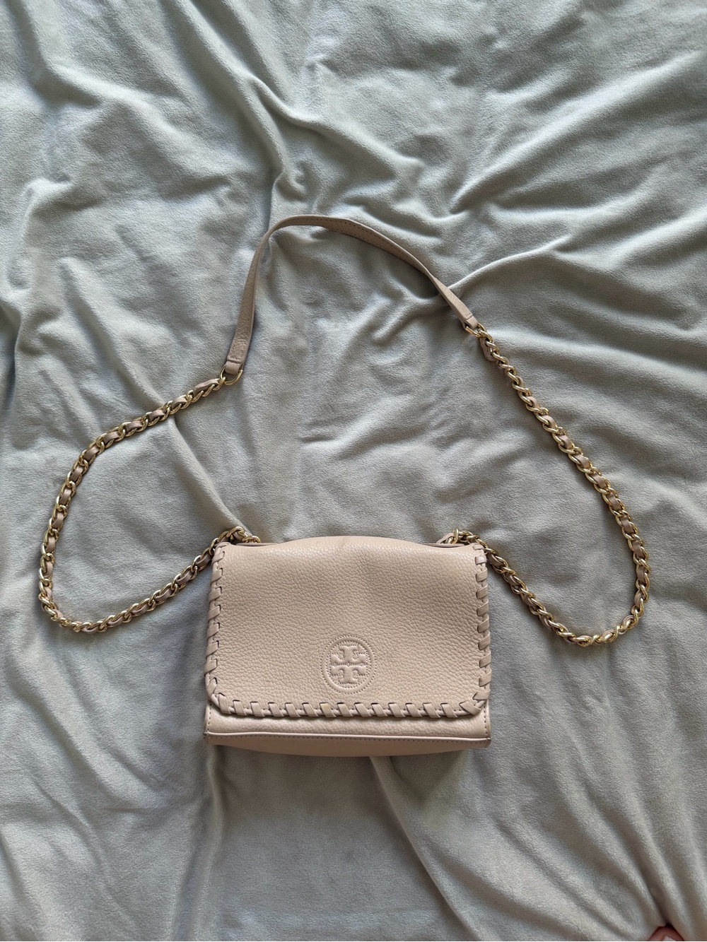 Tory Burch Blush Leather Chain-Trim Crossbody